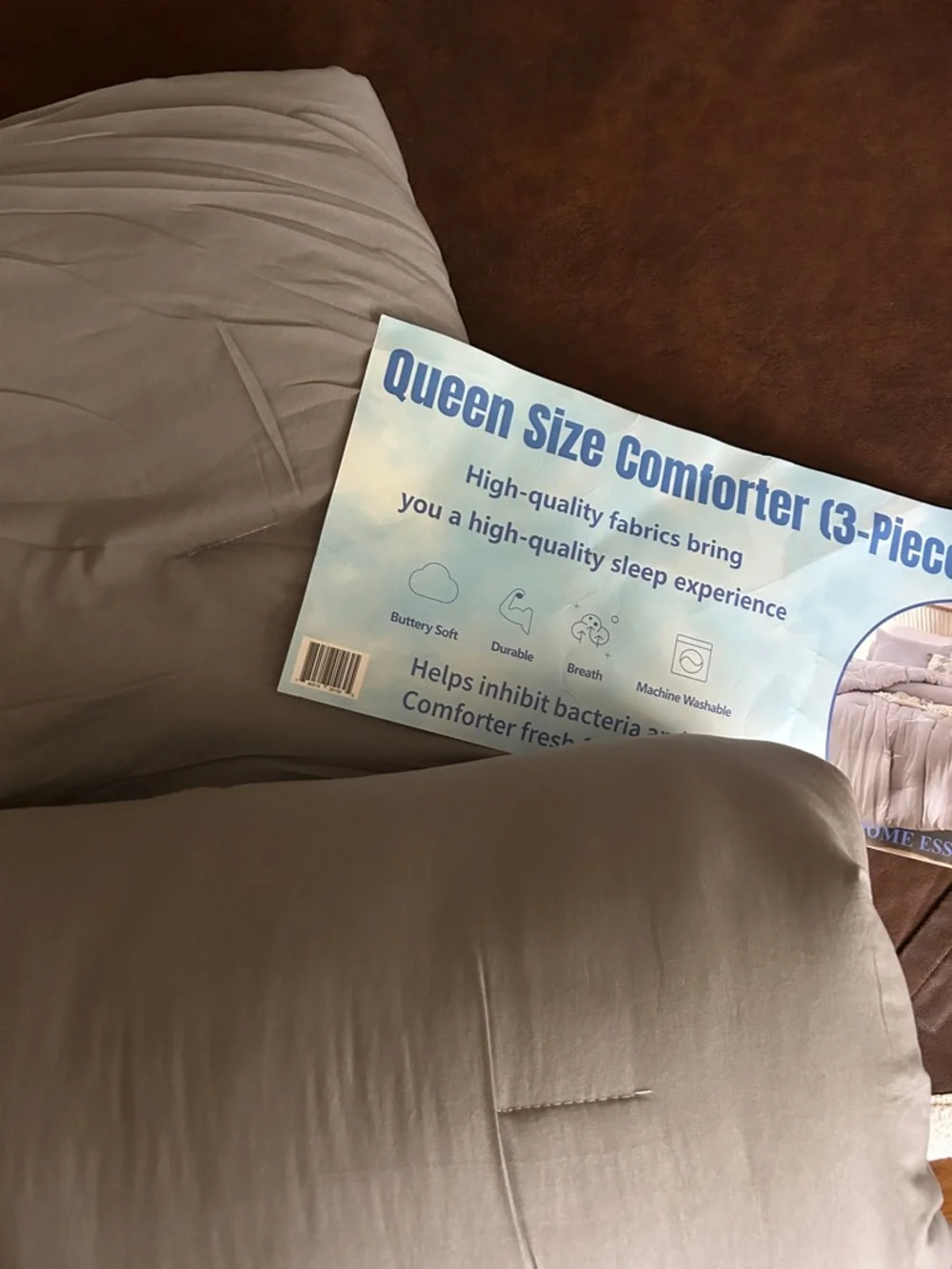 3-Piece All-Season Easy Care Comforter Set by Home Essentials, Queen, Gray